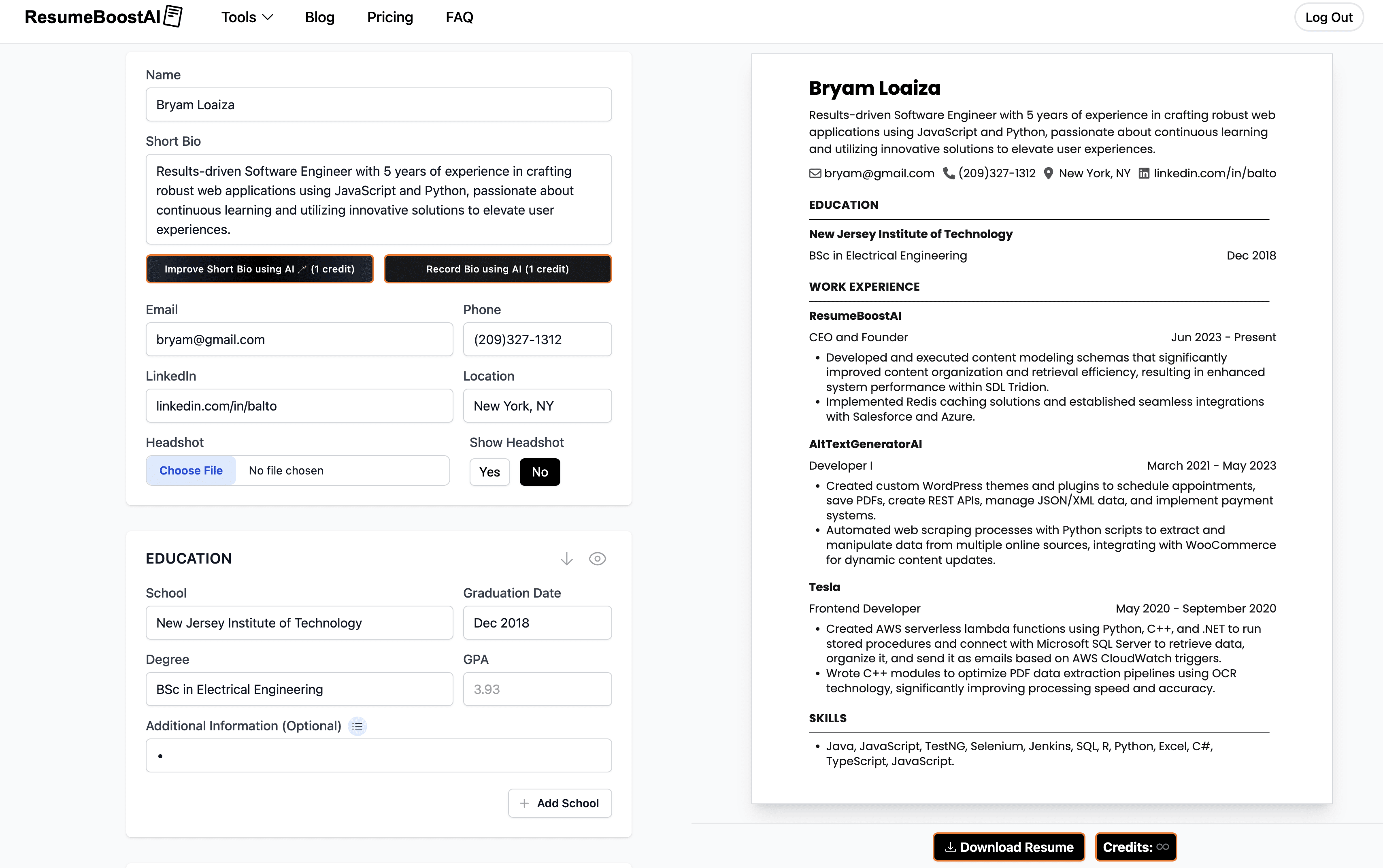 resume builder overview